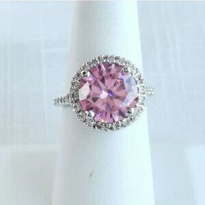 NEW Pink diamond cz halo 14k white gold cocktail ring size 8
